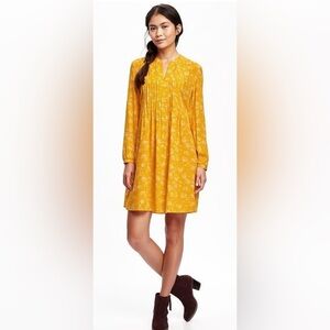 Old Navy Yellow A-Line Dress Long Sleeve Crew Neck